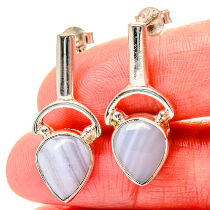 Blue Lace Agate Earrings handcrafted by Ana Silver Co - EARR423585