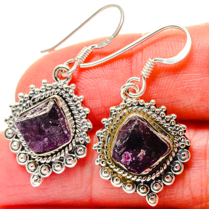 925 sterling silver rough amethyst drop earrings with ornate beaded frame
