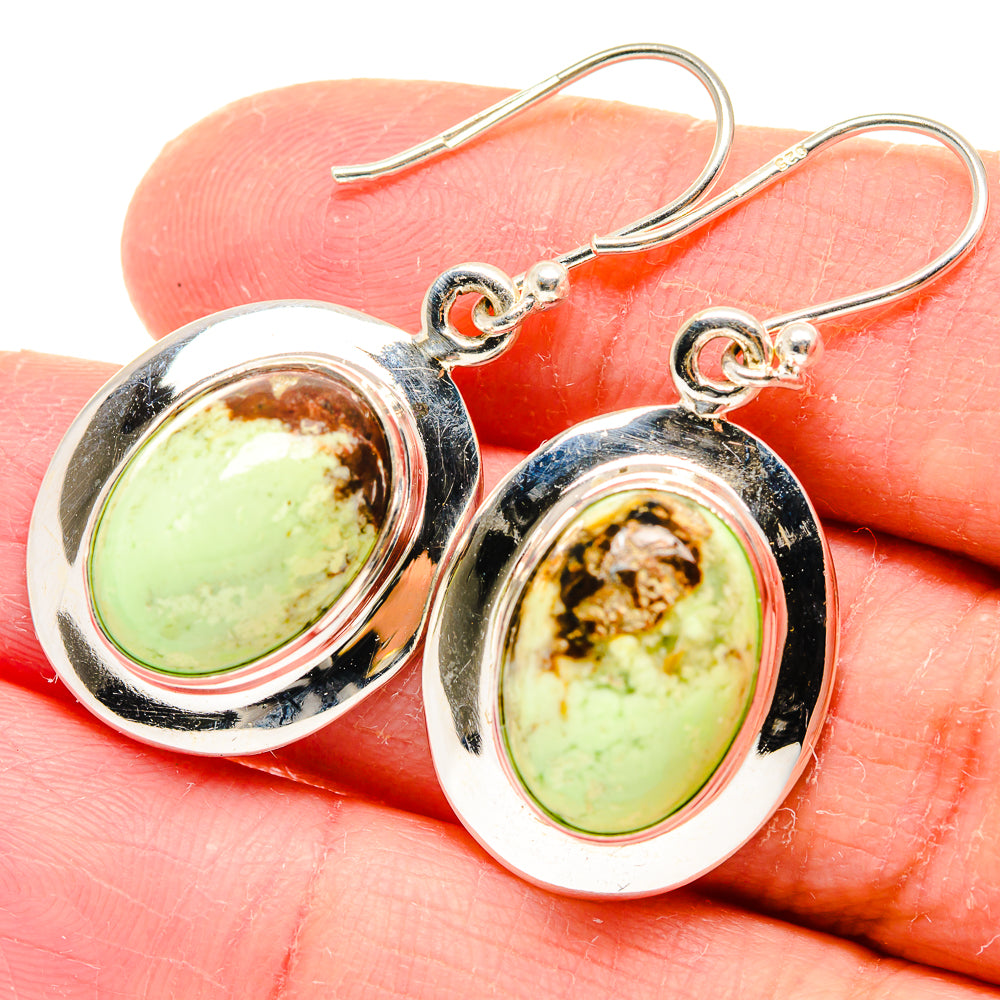 925 silver hoop earrings with oval green chrysoprase bezel