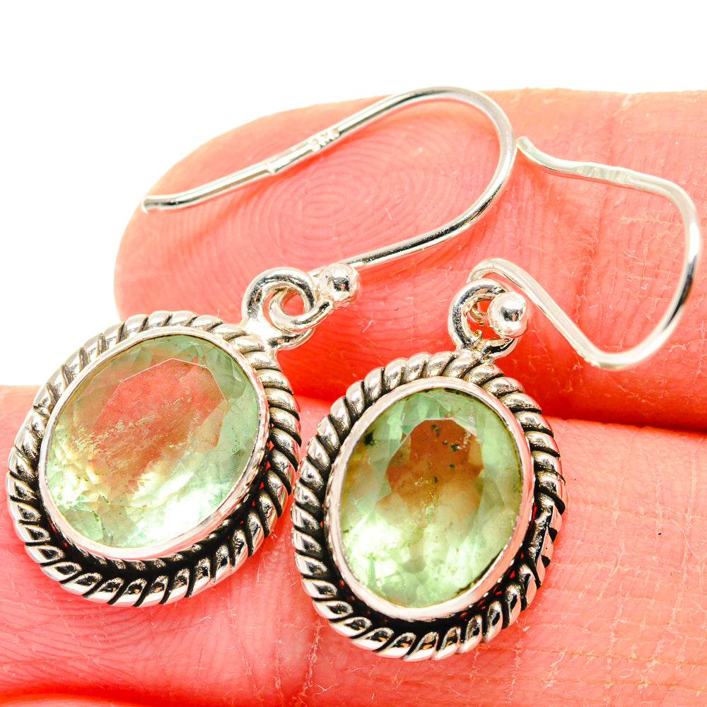 925 sterling silver prehnite drop earrings with oval green stones and rope bezel