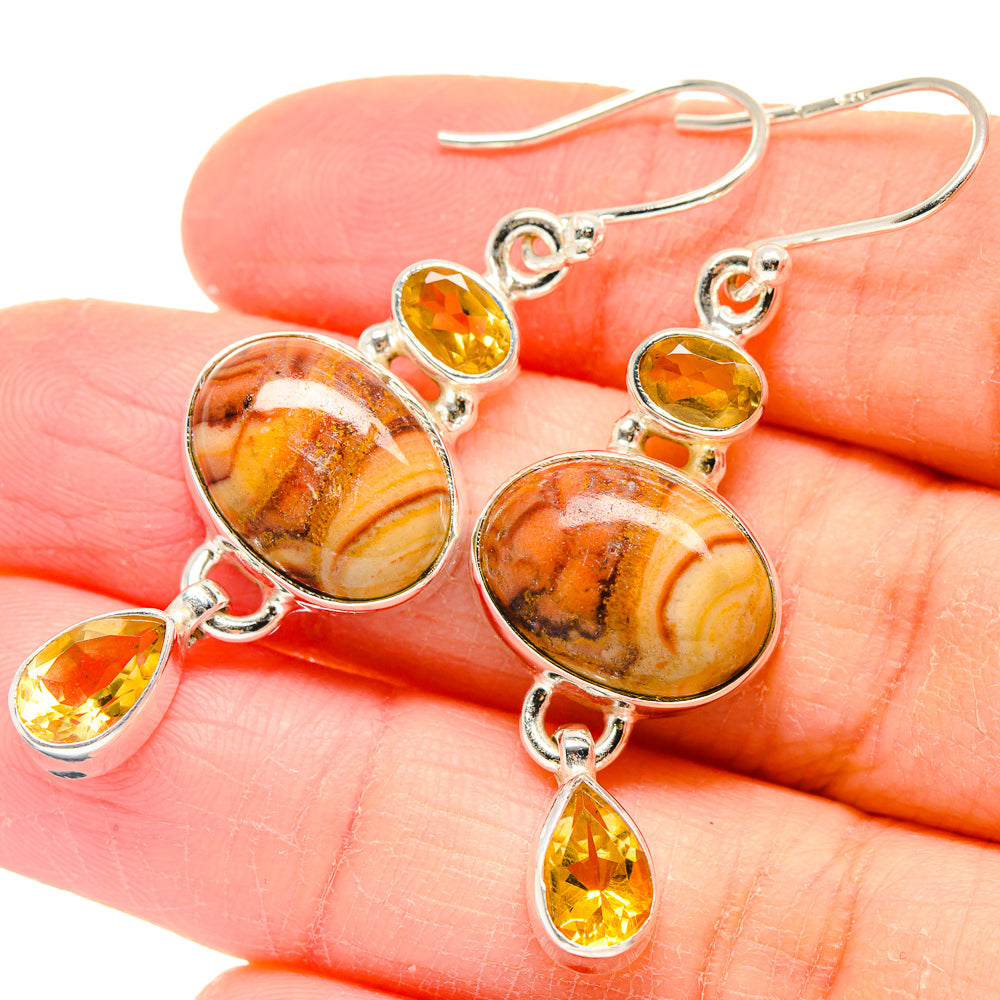 925 sterling silver mookaite & citrine drop earrings with oval mookaite and yellow stones