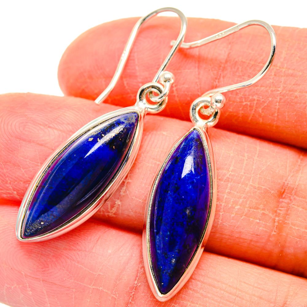 Lapis lazuli drop earrings in 925 sterling silver, oval blue stones, French hooks