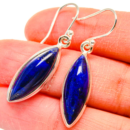 Lapis lazuli drop earrings in 925 sterling silver, oval blue stones, French hooks