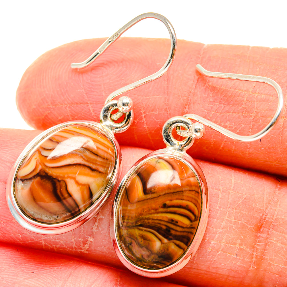 Mookaite oval drop earrings in 925 sterling silver, orange striped stone on hooks