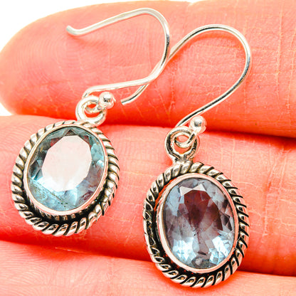 Blue fluorite oval drop earrings, faceted gemstone in braided 925 sterling silver frame