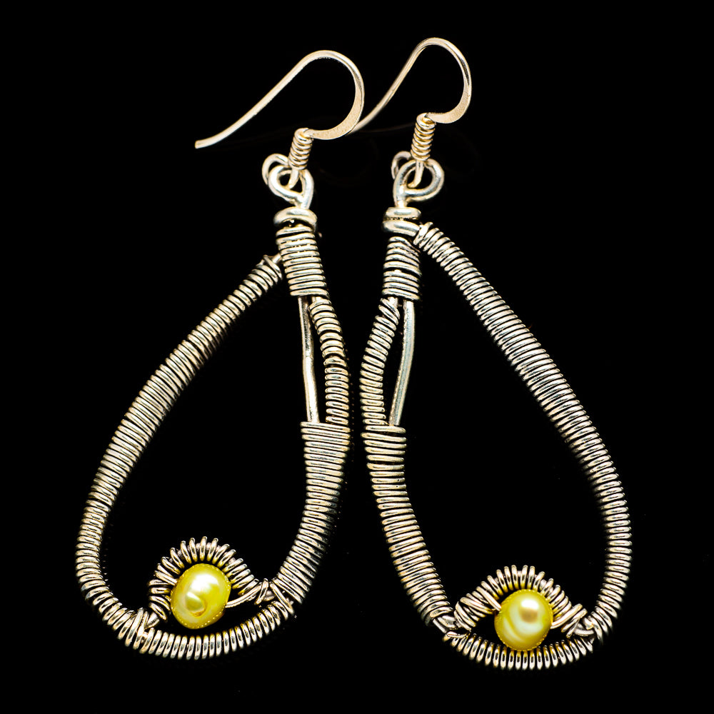Yellow Cultured Pearl Earrings handcrafted by Ana Silver Co - EARR400520