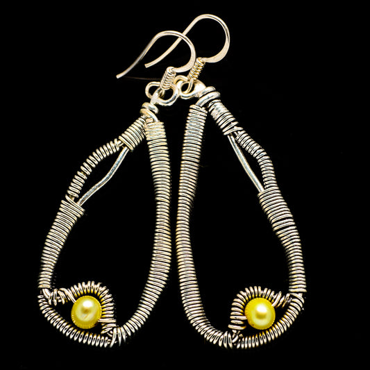 Yellow Cultured Pearl Earrings handcrafted by Ana Silver Co - EARR400528