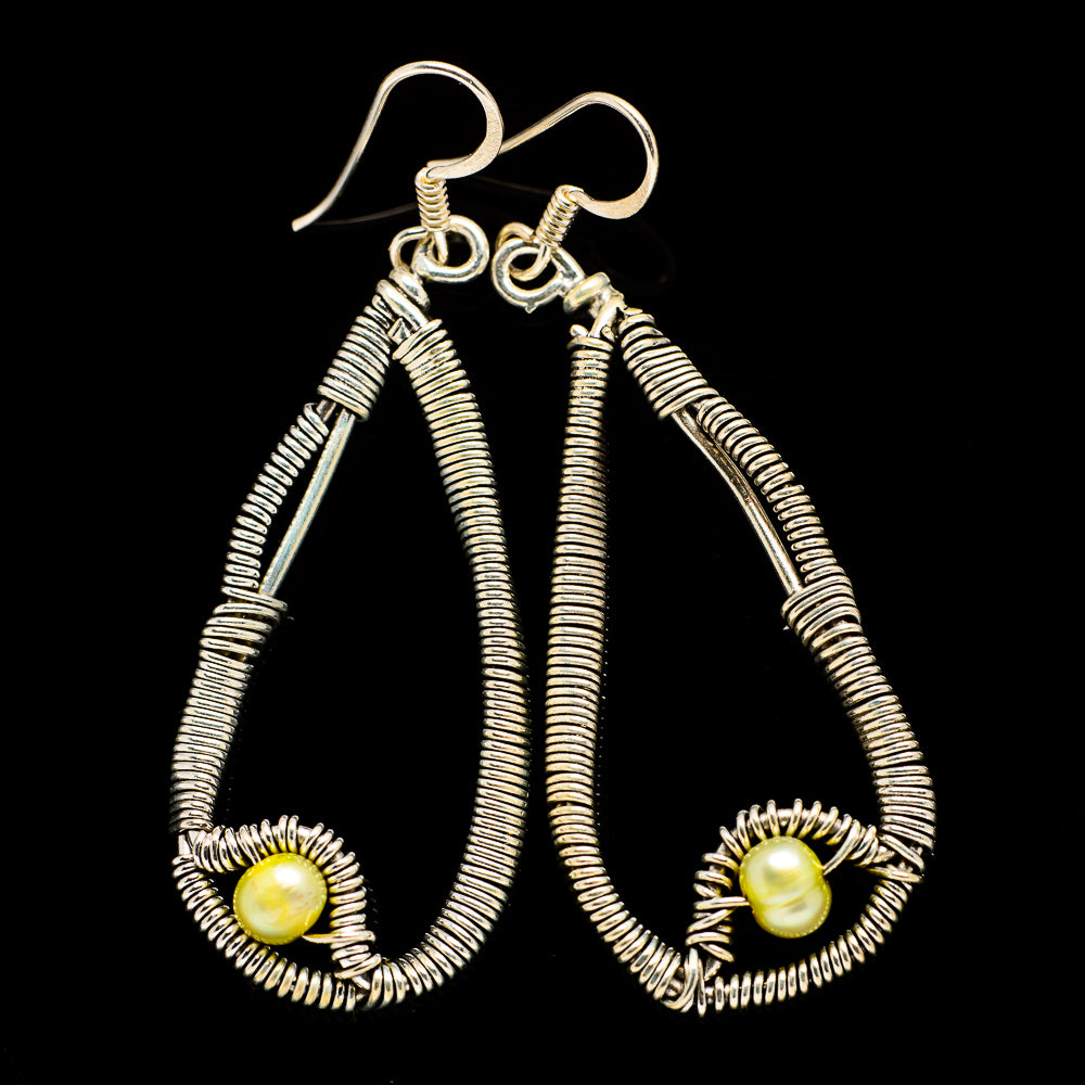 Yellow Cultured Pearl Earrings handcrafted by Ana Silver Co - EARR400567