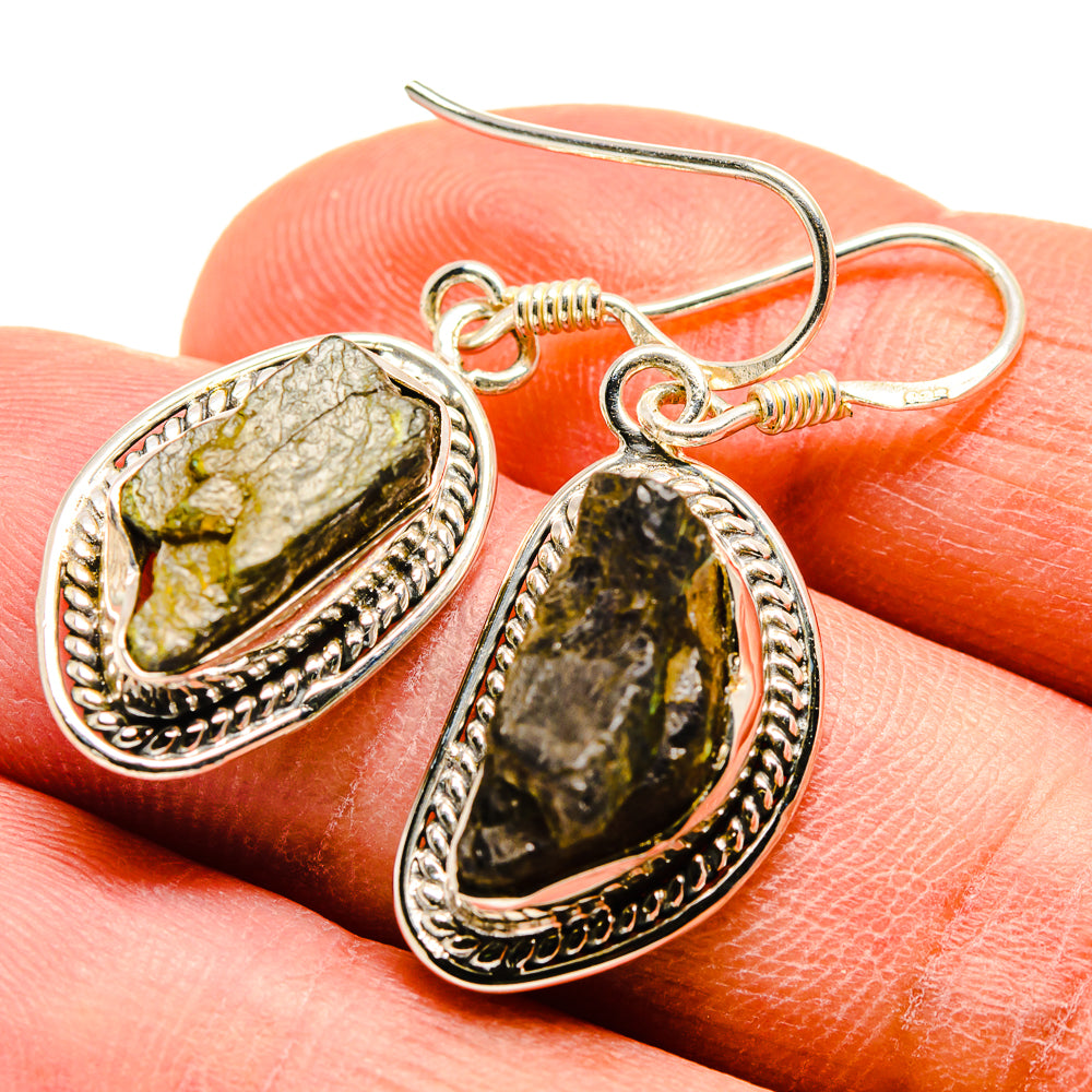 Rough labradorite dangle earrings, pear-shaped stones with sterling silver hooks