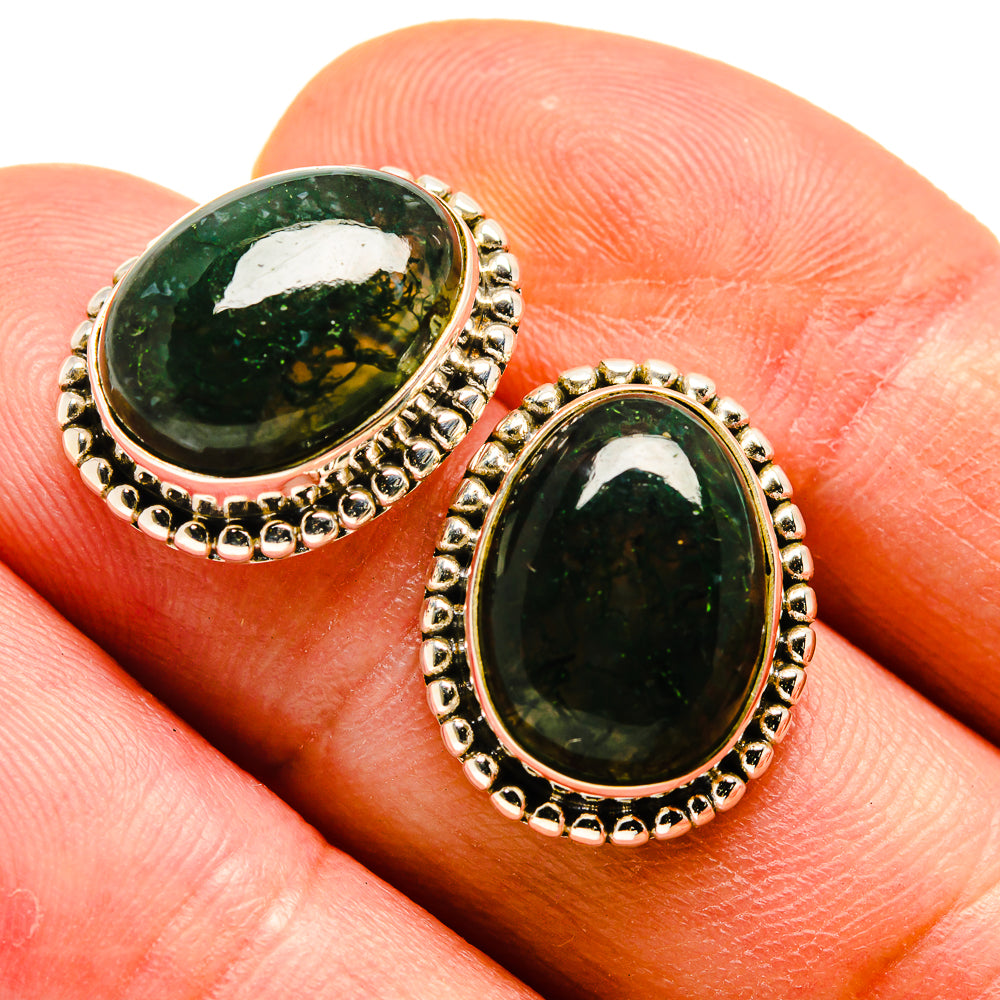 Green Moss Agate Earrings handcrafted by Ana Silver Co - EARR408275