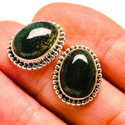 Green Moss Agate Earrings handcrafted by Ana Silver Co - EARR408275