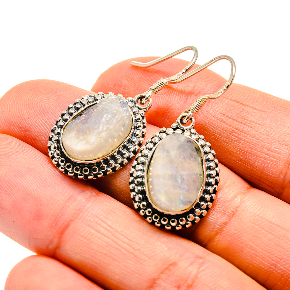 925 sterling silver moonstone earrings with beaded oval halo and hook backs