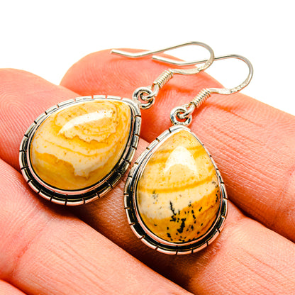 Teardrop picture jasper earrings in 925 sterling silver with fishhook backs