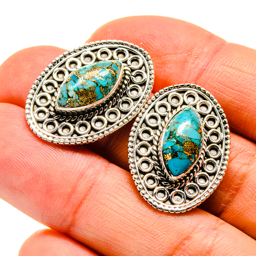 Blue Copper Composite Turquoise Earrings handcrafted by Ana Silver Co - EARR410239