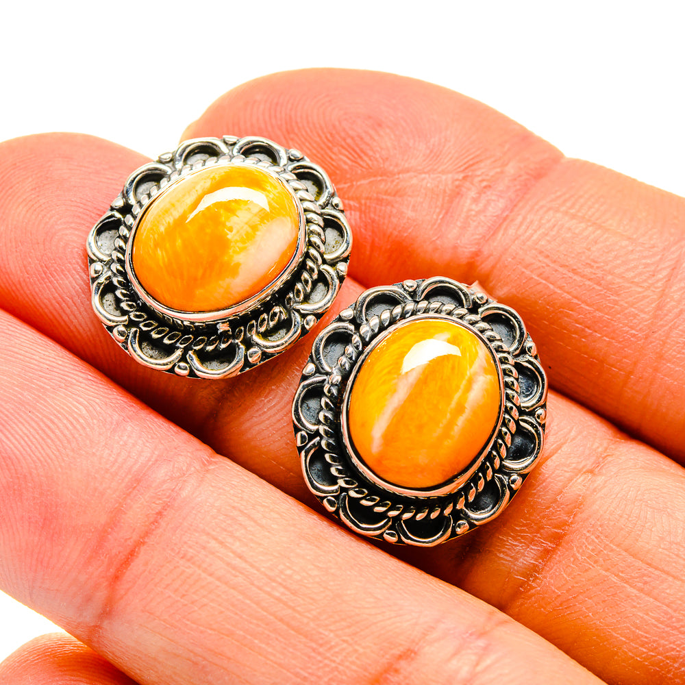 Orange Botswana Agate Earrings handcrafted by Ana Silver Co - EARR410240