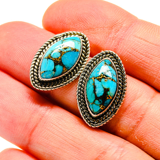 Blue Copper Composite Turquoise Earrings handcrafted by Ana Silver Co - EARR410587