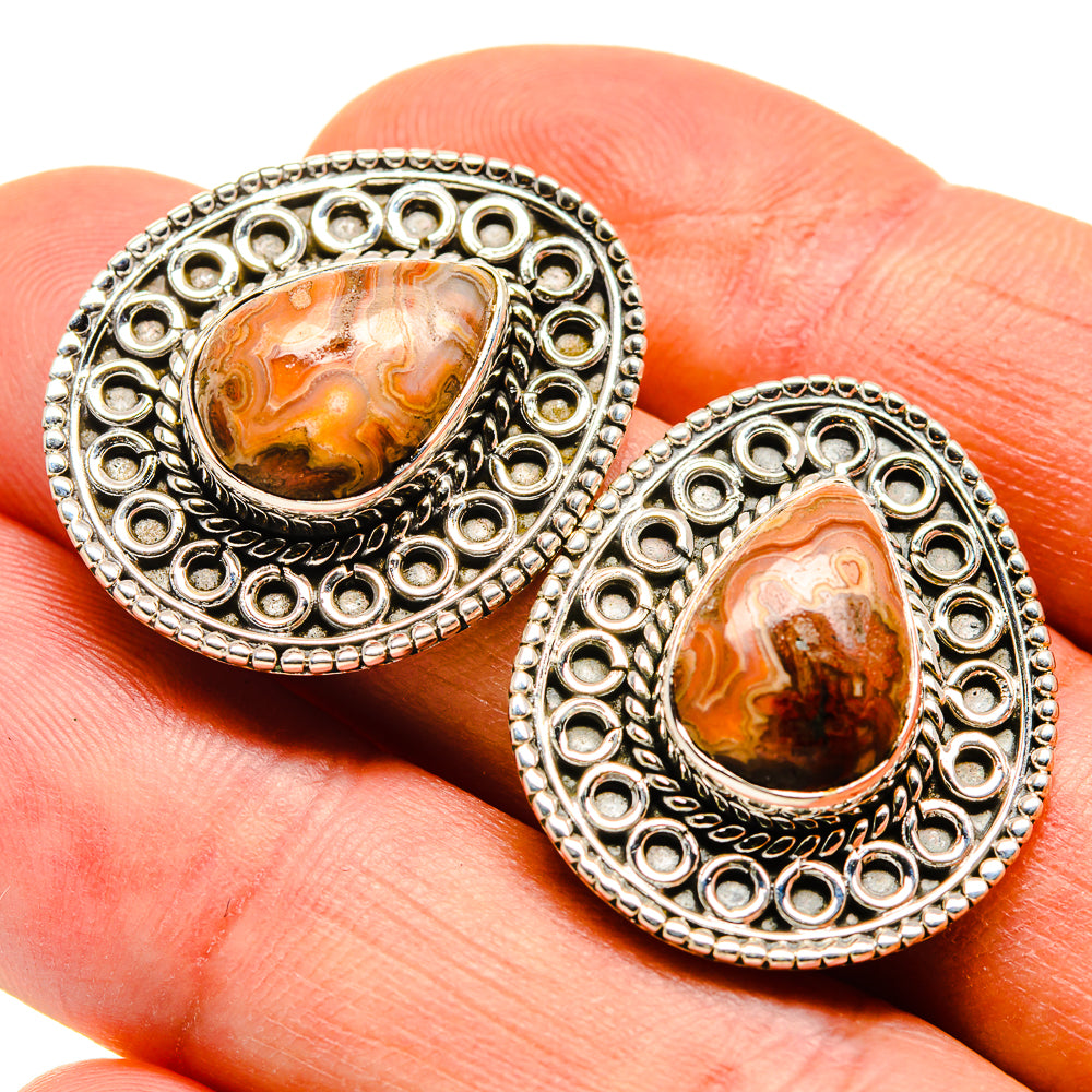 Crazy Lace Agate Earrings handcrafted by Ana Silver Co - EARR410688