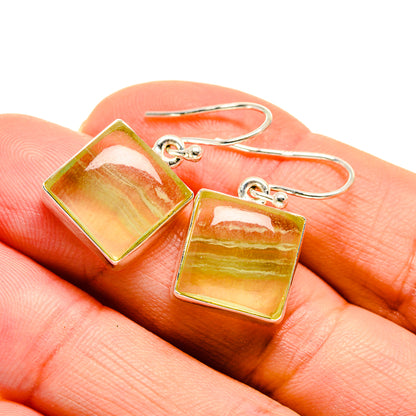 Square green fluorite earrings with 925 sterling silver lever-back hooks