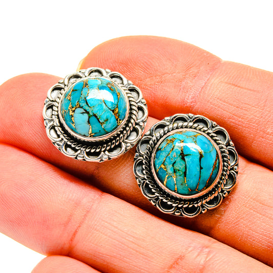 Blue Copper Composite Turquoise Earrings handcrafted by Ana Silver Co - EARR410876