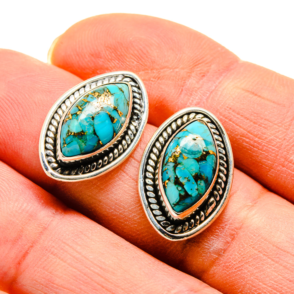 Blue Copper Composite Turquoise Earrings handcrafted by Ana Silver Co - EARR410884