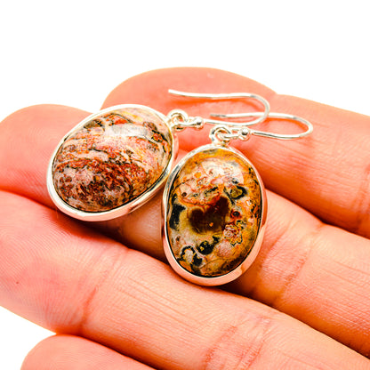 Oval poppy jasper drop earrings in 925 sterling silver with oval bezel and hook backs