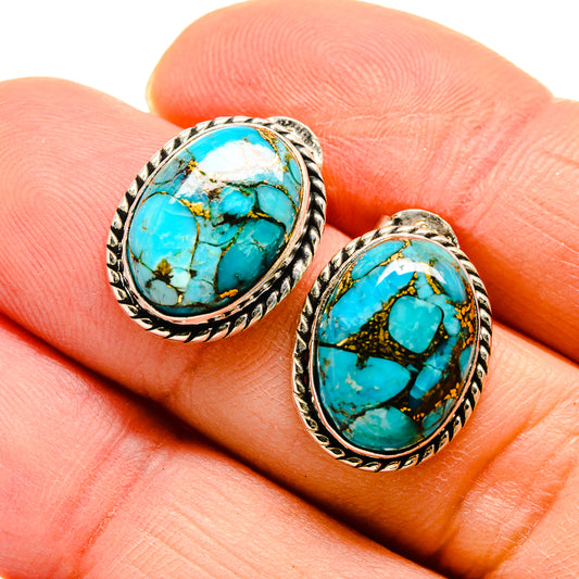 Blue Copper Composite Turquoise Earrings handcrafted by Ana Silver Co - EARR411645