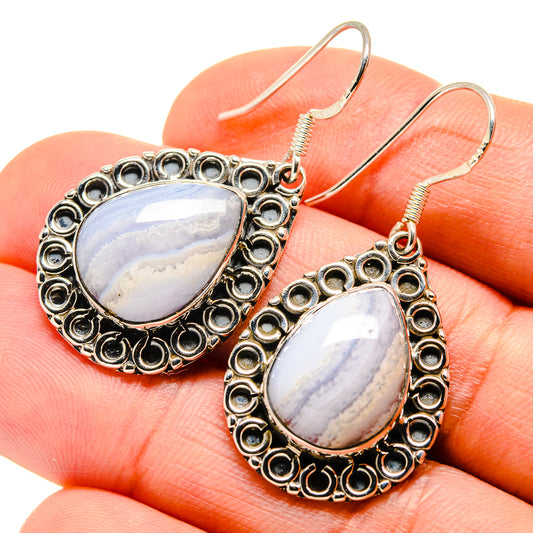 Blue Lace Agate Earrings handcrafted by Ana Silver Co - EARR411873