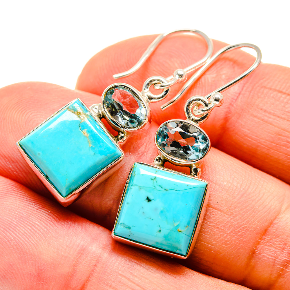 Arizona Turquoise, Blue Topaz Earrings handcrafted by Ana Silver Co - EARR412000