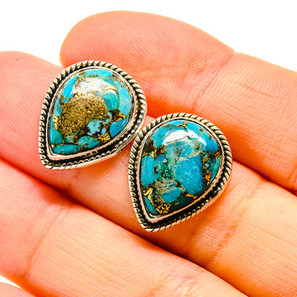 Blue Copper Composite Turquoise Earrings handcrafted by Ana Silver Co - EARR412307