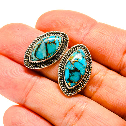 Blue Copper Composite Turquoise Earrings handcrafted by Ana Silver Co - EARR412464