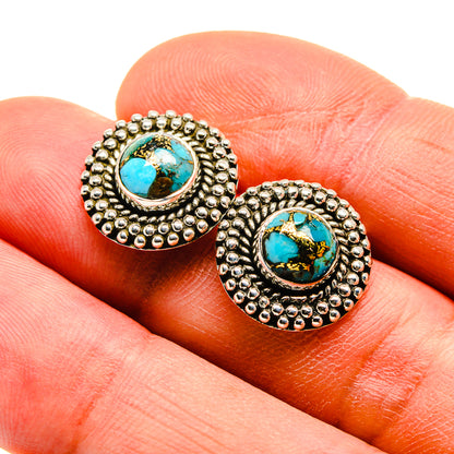Blue Copper Composite Turquoise Earrings handcrafted by Ana Silver Co - EARR412531