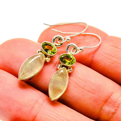 Sterling silver drop earrings with green peridot and pale prehnite teardrops