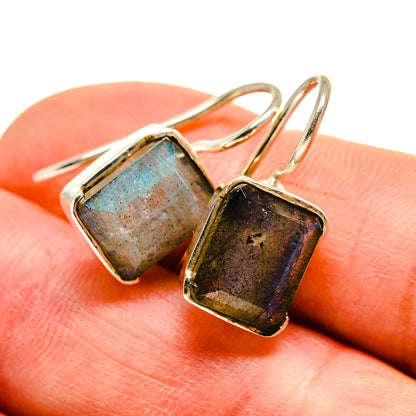 Sterling silver labradorite square earrings, faceted stones with blue-green flash
