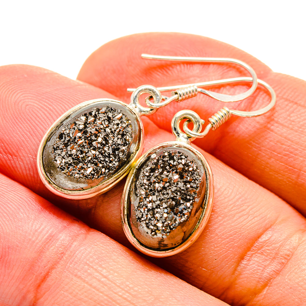 Spectro Pyrite Druzy Earrings handcrafted by Ana Silver Co - EARR412810