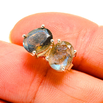 Labradorite oval earrings in 925 sterling silver, prong-set bezels on round posts