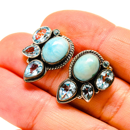 Larimar and blue topaz oval and teardrop earrings, 925 sterling silver
