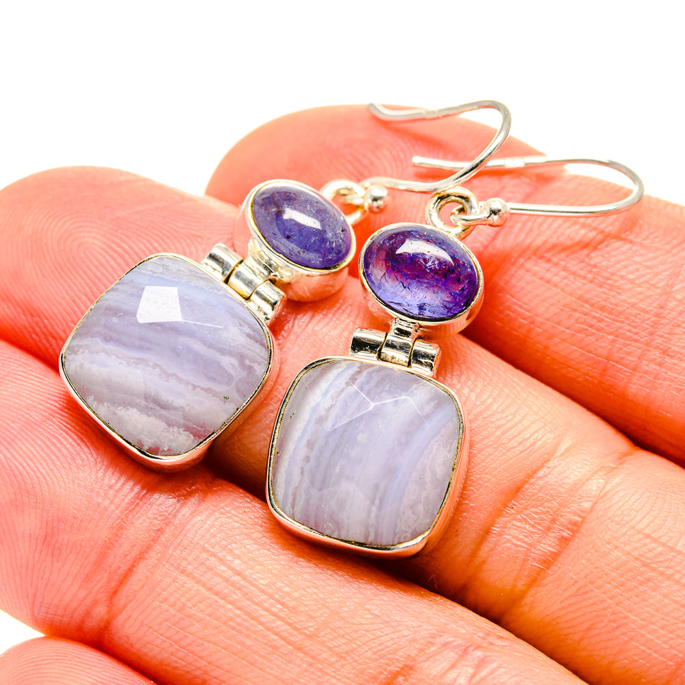 Blue Lace Agate Earrings handcrafted by Ana Silver Co - EARR412965
