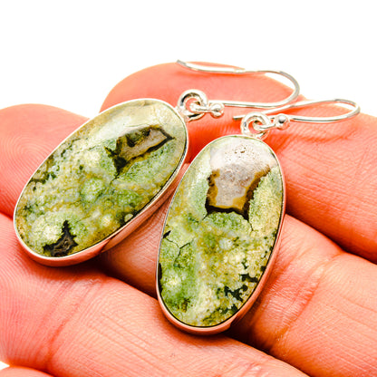 Teardrop opal earrings in 925 sterling silver with fishhook, green marbled stones