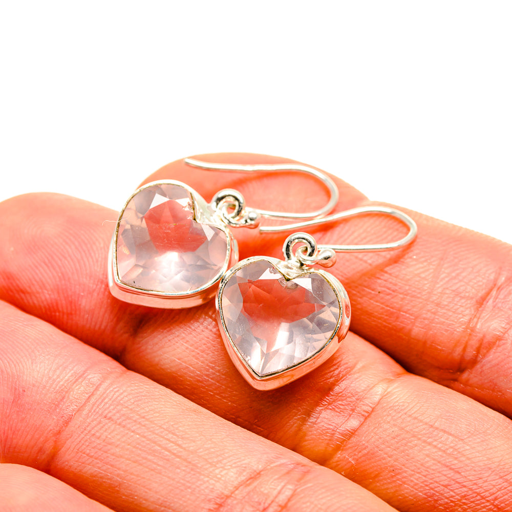 Heart-shaped rose quartz earrings, 925 sterling silver frames and fishhook backs
