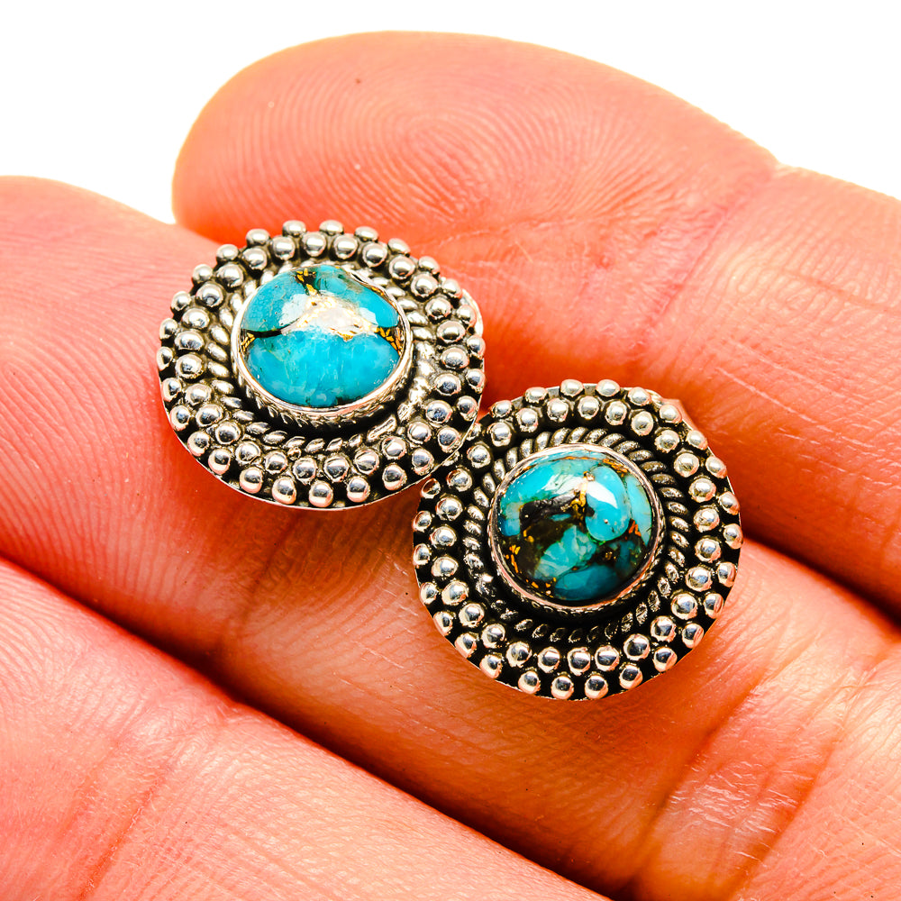 Blue Copper Composite Turquoise Earrings handcrafted by Ana Silver Co - EARR413173