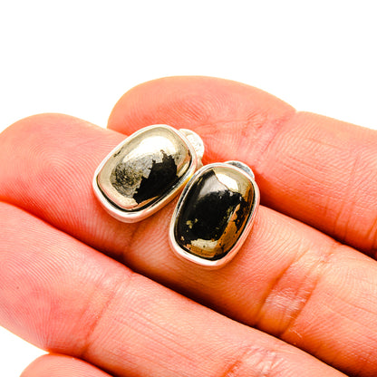 Pyrite In Black Onyx Earrings handcrafted by Ana Silver Co - EARR413185