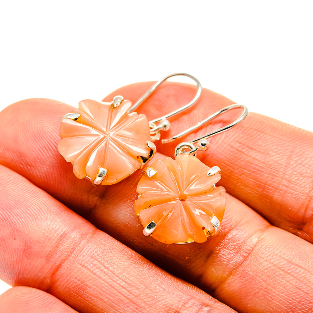 Peach Moonstone Earrings handcrafted by Ana Silver Co - EARR413340
