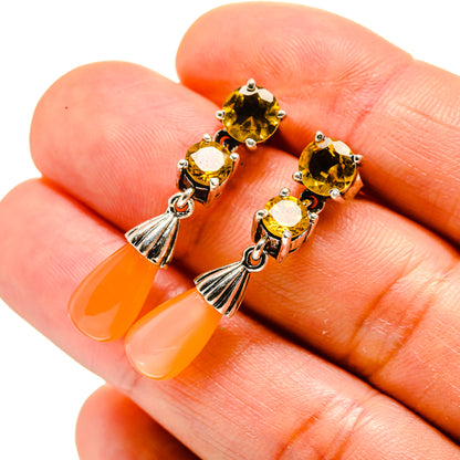 Peach Moonstone Earrings handcrafted by Ana Silver Co - EARR413347