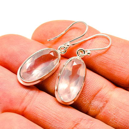 Rose quartz 925 sterling silver earrings, pear-cut pink stone drops on hooks