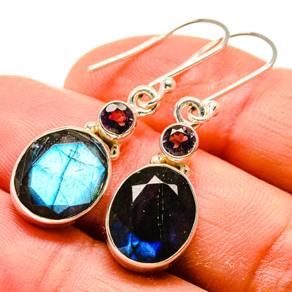 925 sterling silver earrings with blue labradorite ovals and purple accent stones