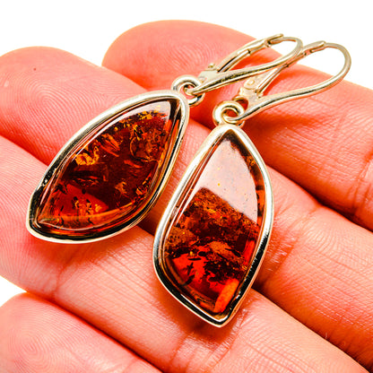 Amber teardrop dangle earrings with 925 sterling silver wire frames and hook backs