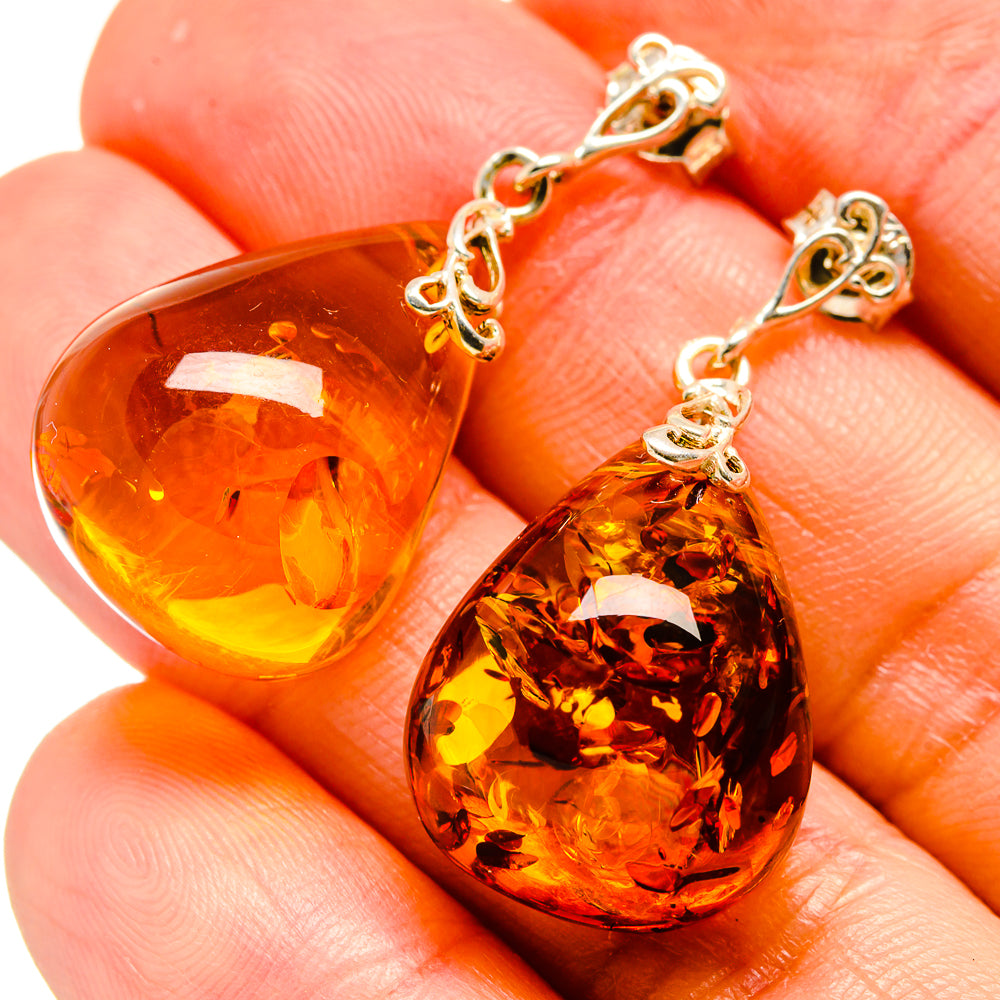 Amber teardrop earrings with 925 sterling silver, dark honey Baltic amber drops