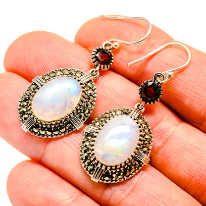 Rainbow Moonstone, Garnet Earrings handcrafted by Ana Silver Co - EARR413624