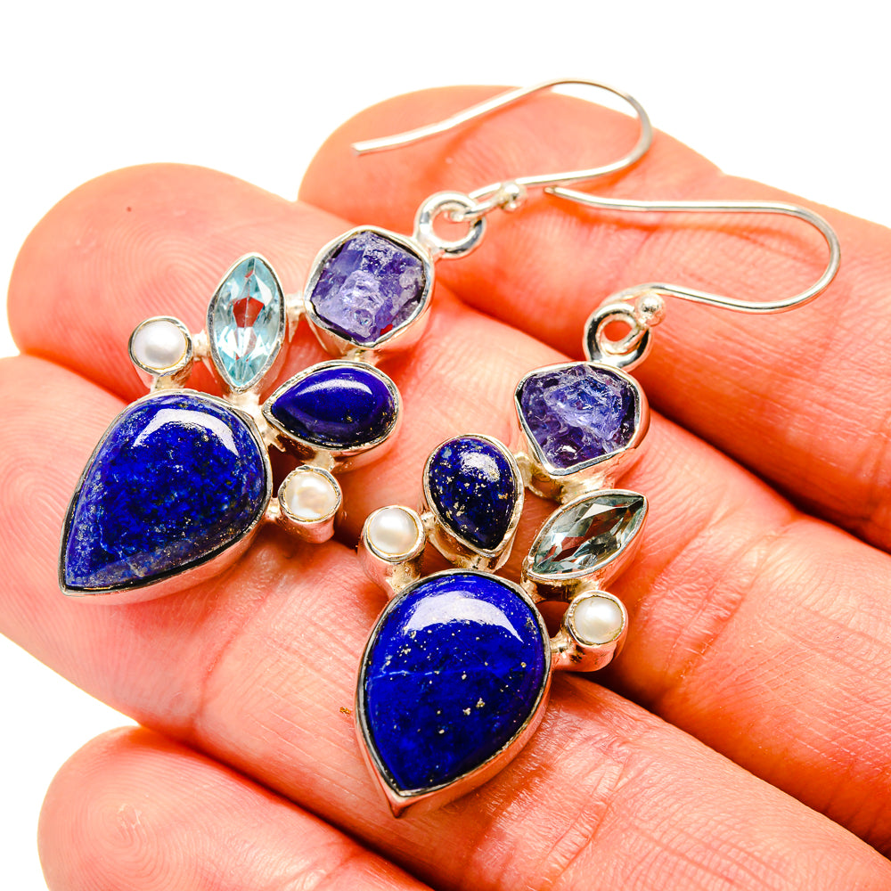 Lapis Lazuli, Tanzanite, Blue Topaz, Cultured Pearl Earrings handcrafted by Ana Silver Co - EARR413627