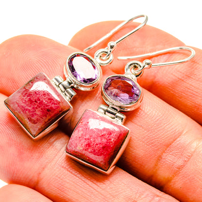 Rhodonite, Amethyst Earrings handcrafted by Ana Silver Co - EARR413642